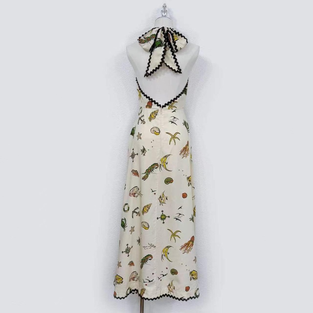 Alemais Cream Halter Maxi Dress with Multicolor Nautical Motif - Picture 2 of 9